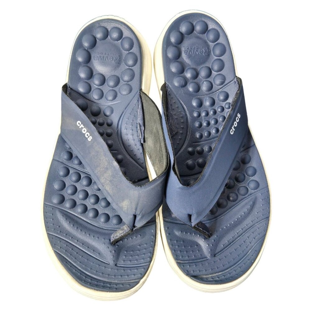 Crocs Womens Blue Reviva Flip Flop Sandals 11 Massage‎ Summer Comfort Beach